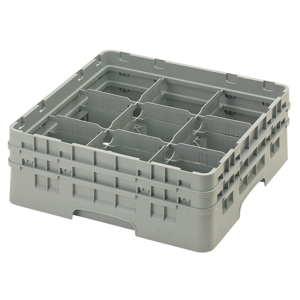 Cambro 9S434151 Camrack® Glass Rack w/ (9) Compartments - (2) Gray Extenders, Soft Gray