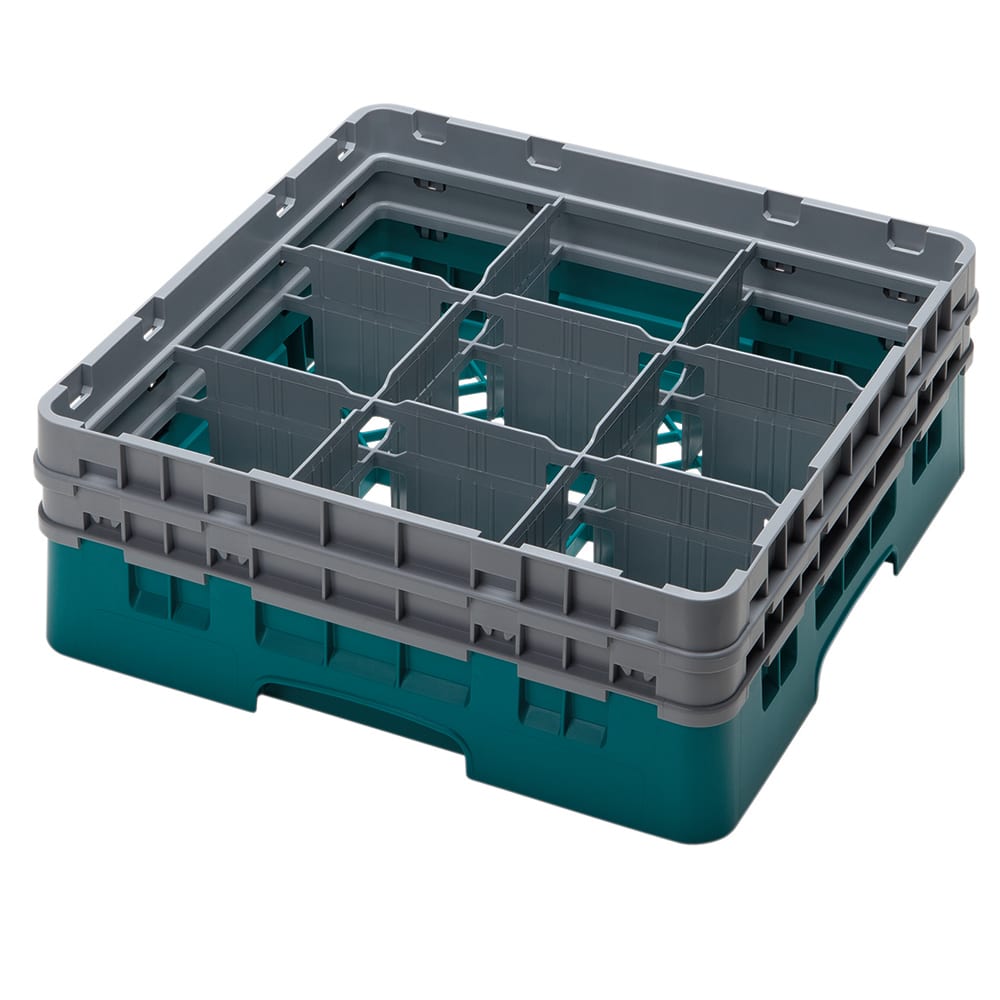 Cambro 9S434414 Camrack® Glass Rack w/ (9) Compartments - (2) Gray Extenders, Teal