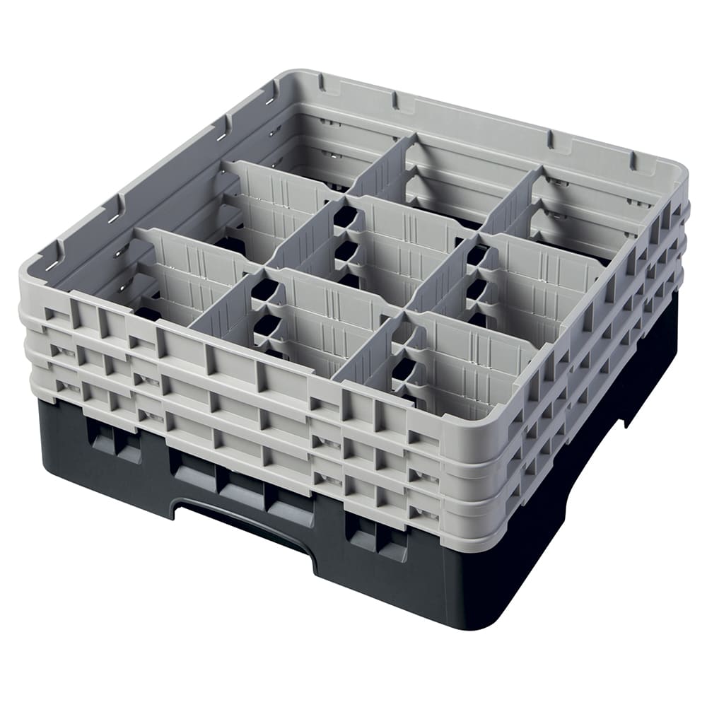 Cambro 9S638110 Camrack® Glass Rack w/ (9) Compartments - (3) Gray Extenders, Black