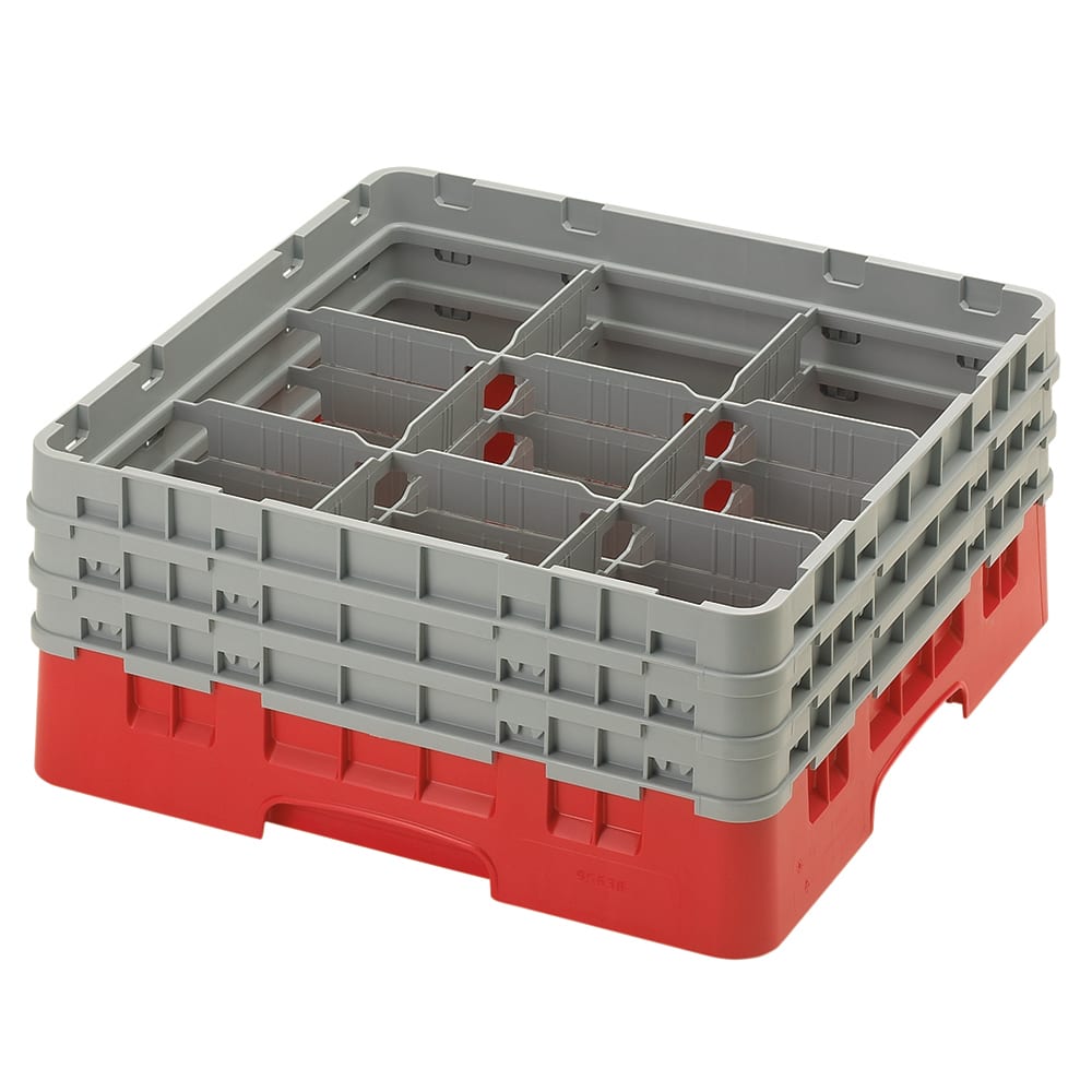 Cambro 9S638163 Camrack® Glass Rack w/ (9) Compartments - (3) Gray Extenders, Red