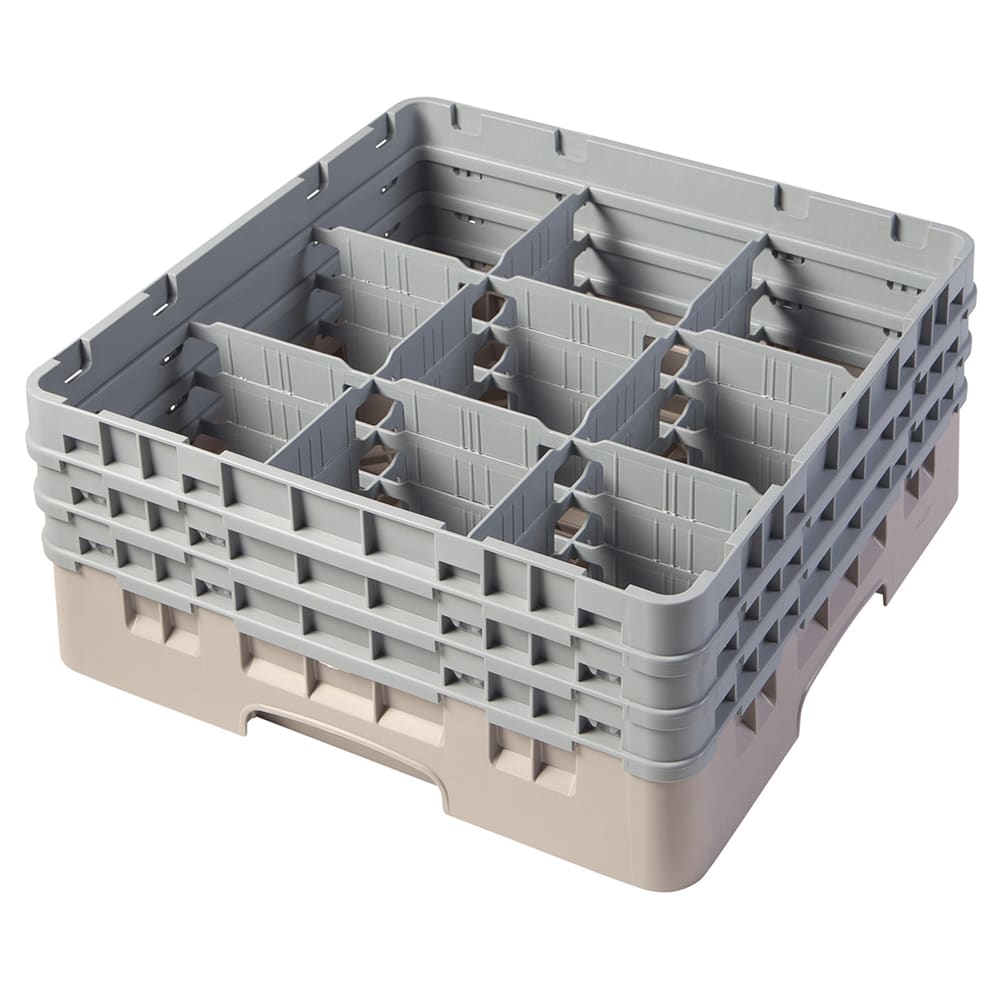 Cambro 9S638184 Camrack® Glass Rack w/ (9) Compartments - (3) Gray Extenders, Beige