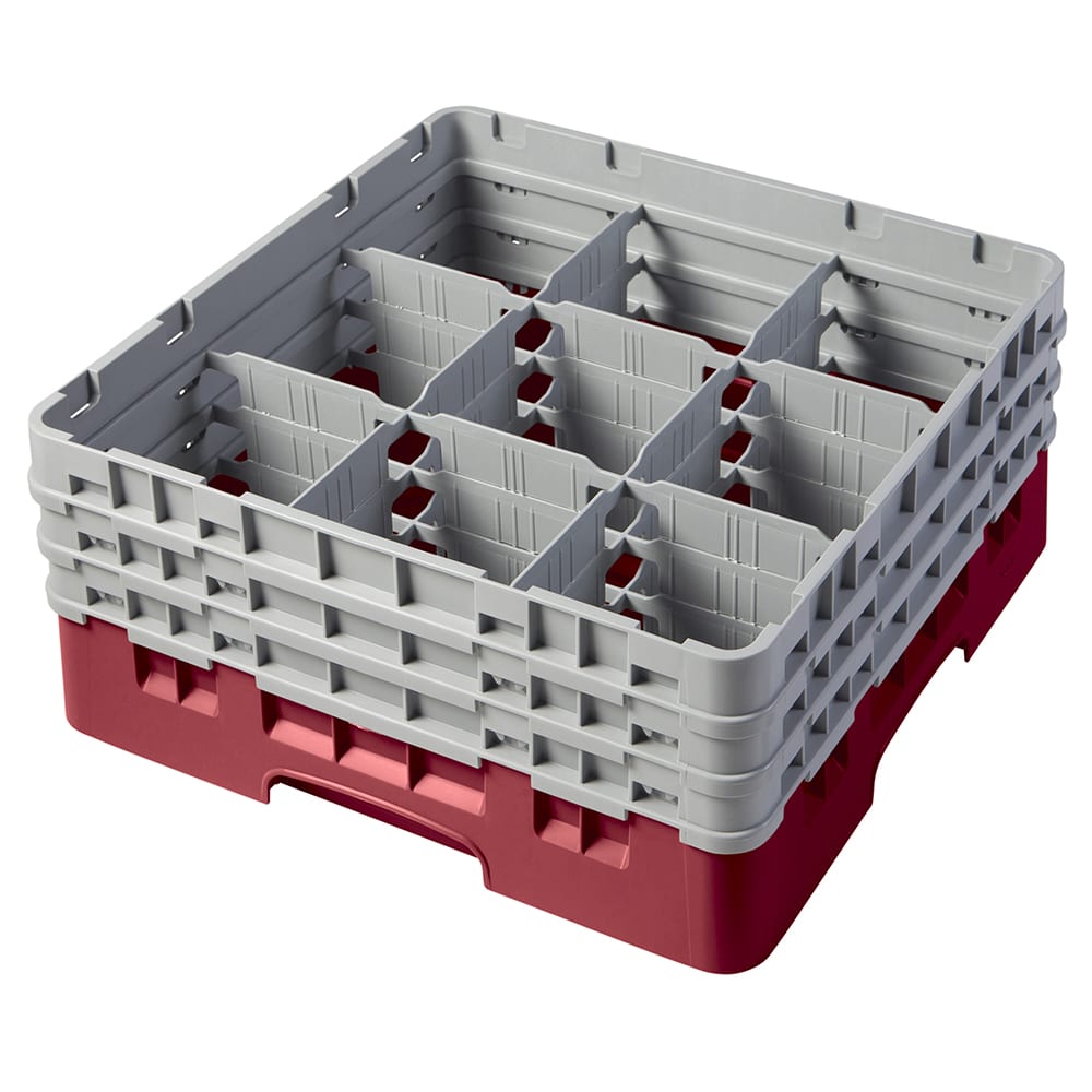 Cambro 9S638416 Camrack® Glass Rack w/ (9) Compartments - (3) Gray Extenders, Cranberry