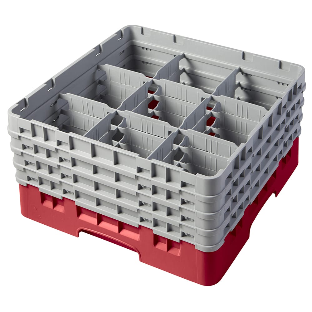 Cambro 9S800163 Camrack® Glass Rack w/ (9) Compartments - (4) Gray Extenders, Red