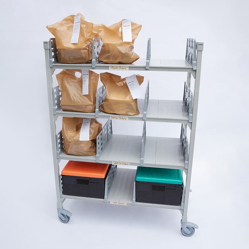 Cambro CPM244875FX4480 Mobile Flex Station Unit w/ (4) Solid Shelves - Steel/Poly, Speckled Gray