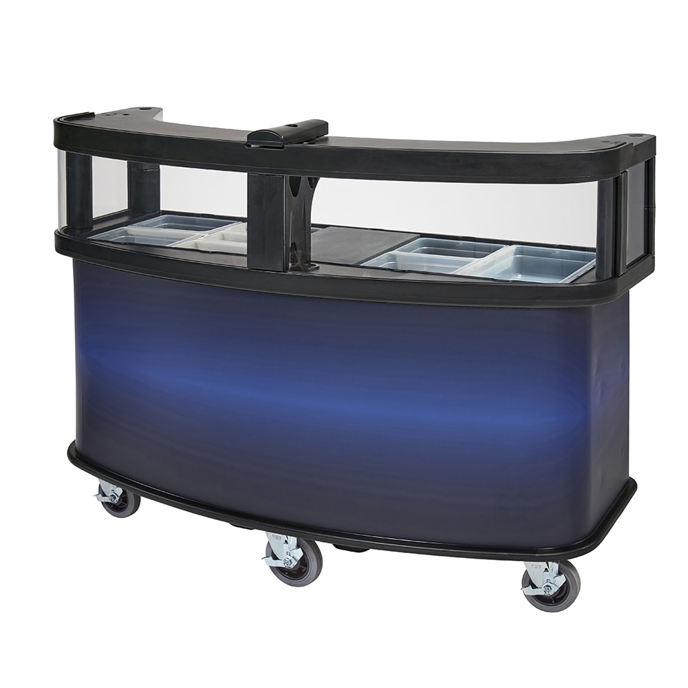 Cambro CVC75W10 75"W Open Well Vending Cart w/ Safety Barrier & Umbrella Hole - Polyethylene, Blue