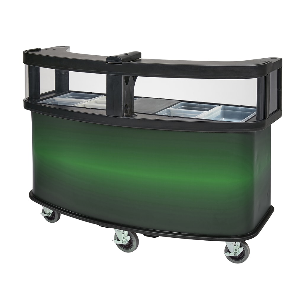 Cambro CVC75W12 75"W Open Well Vending Cart w/ Safety Barrier & Umbrella Hole - Polyethylene, Green