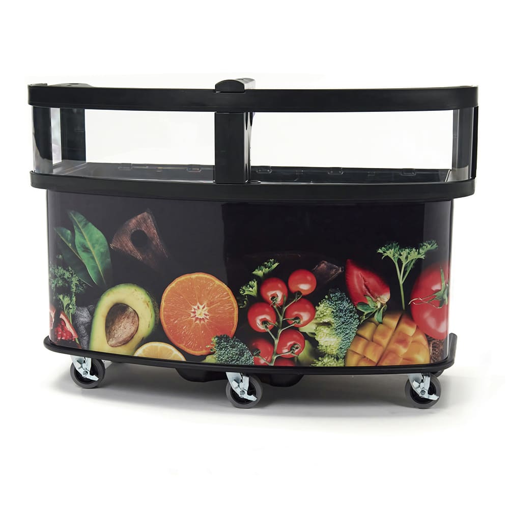 Cambro CVC75W15 75"W Open Well Vending Cart w/ Safety Barrier & Umbrella Hole - Polyethylene, Fruit & Veggie Wrap