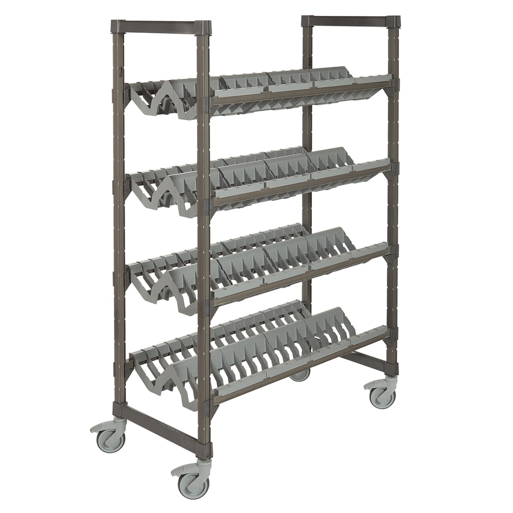 Cambro EMU244878PDPKG 4 Level Mobile Angled Drying Rack for Kitchenware, Speckled Gray