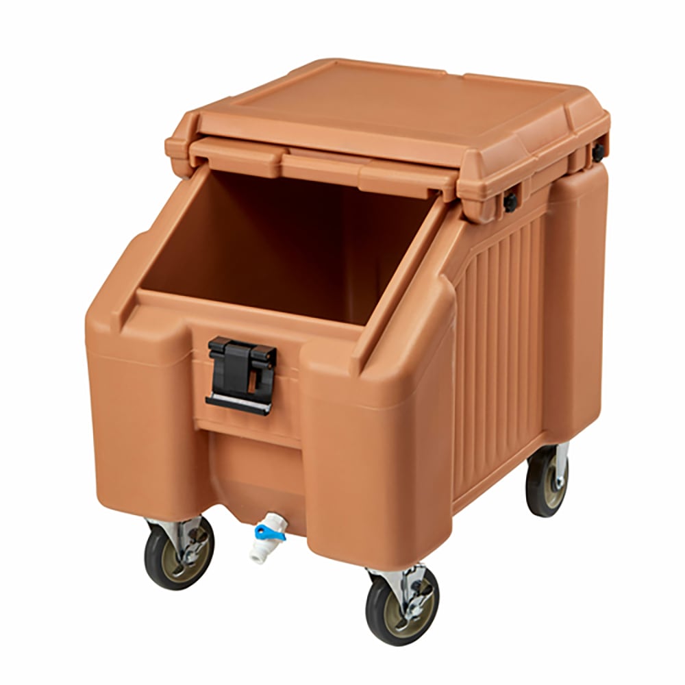 Cambro ICS100L157 100 lb SlidingLid™ Insulated Mobile Ice Caddy - Plastic, Coffee Beige
