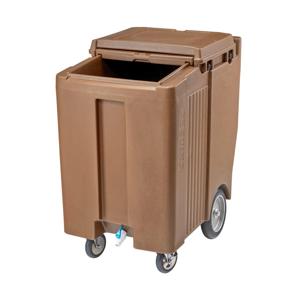 Cambro ICS200TB157 200 lb SlidingLid™ Insulated Mobile Ice Caddy - Plastic, Coffee Beige