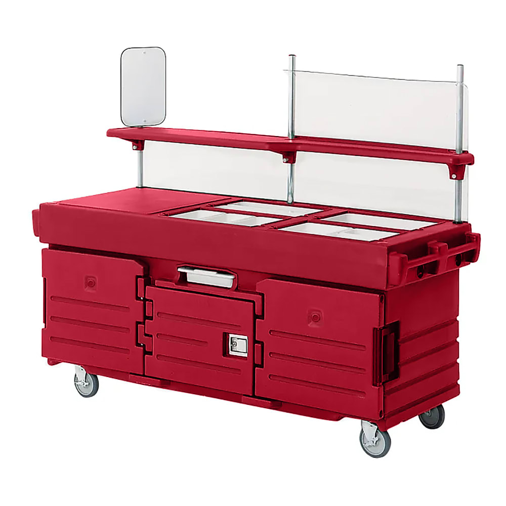Cambro KVC854158 Kiosk Type Food Cart w/ Lockable Storage, 85 1/8"L x 33 1/2"W x 70 1/2"H, Red