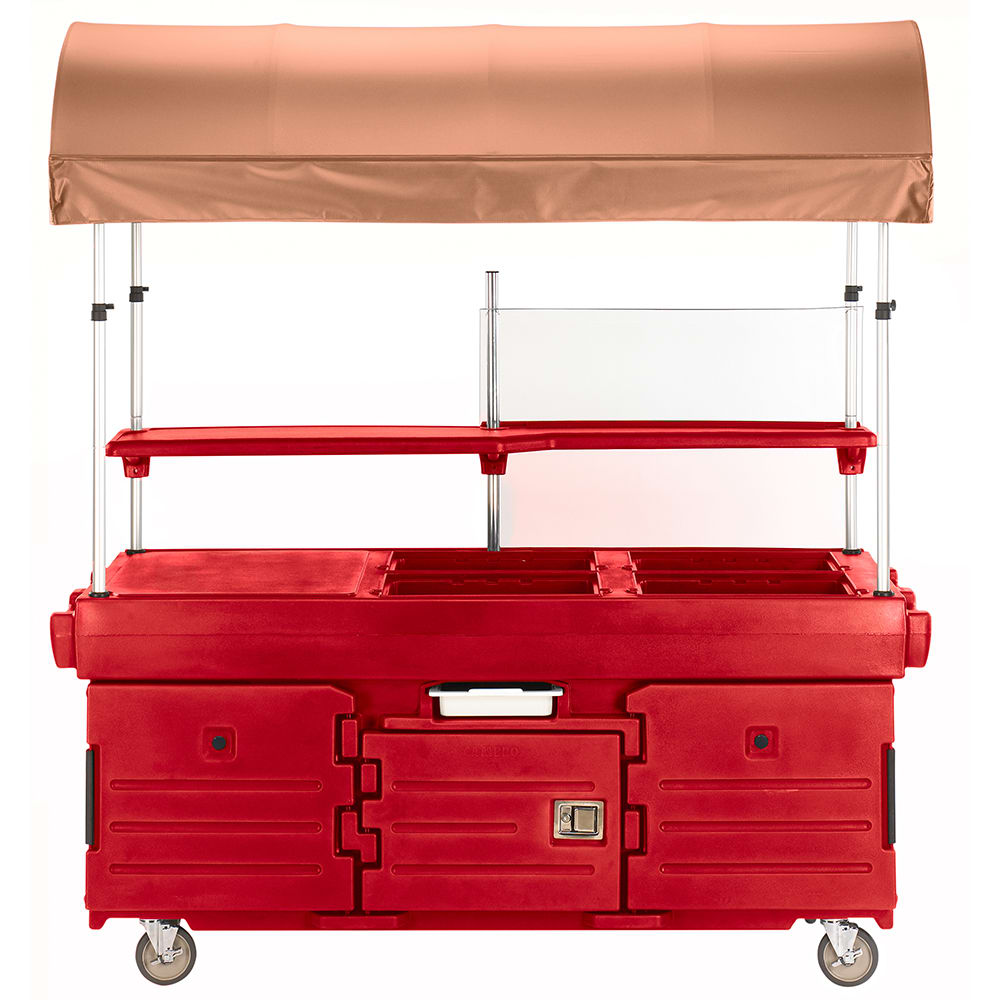 Cambro KVC854C158 Kiosk Type Food Cart w/ Cover & Lockable Storage, 85 1/8"L x 33 1/2"W x 94"H, Red