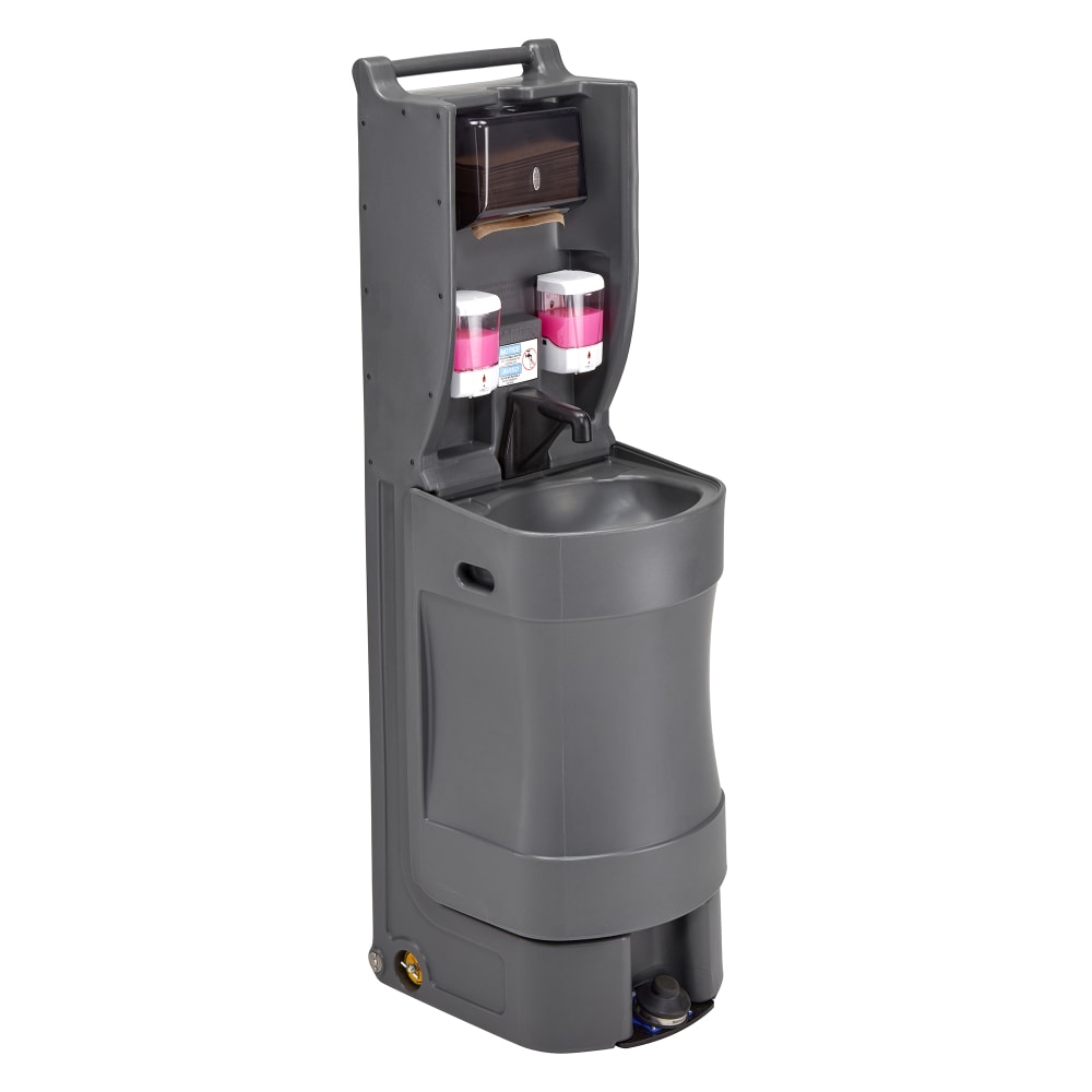 Cambro MHWS18PER100 18 gal Mobile Hand Wash Station w/ Soap & Paper Towel Dispensers, Charcoal Gray w/ Graphics Wrap