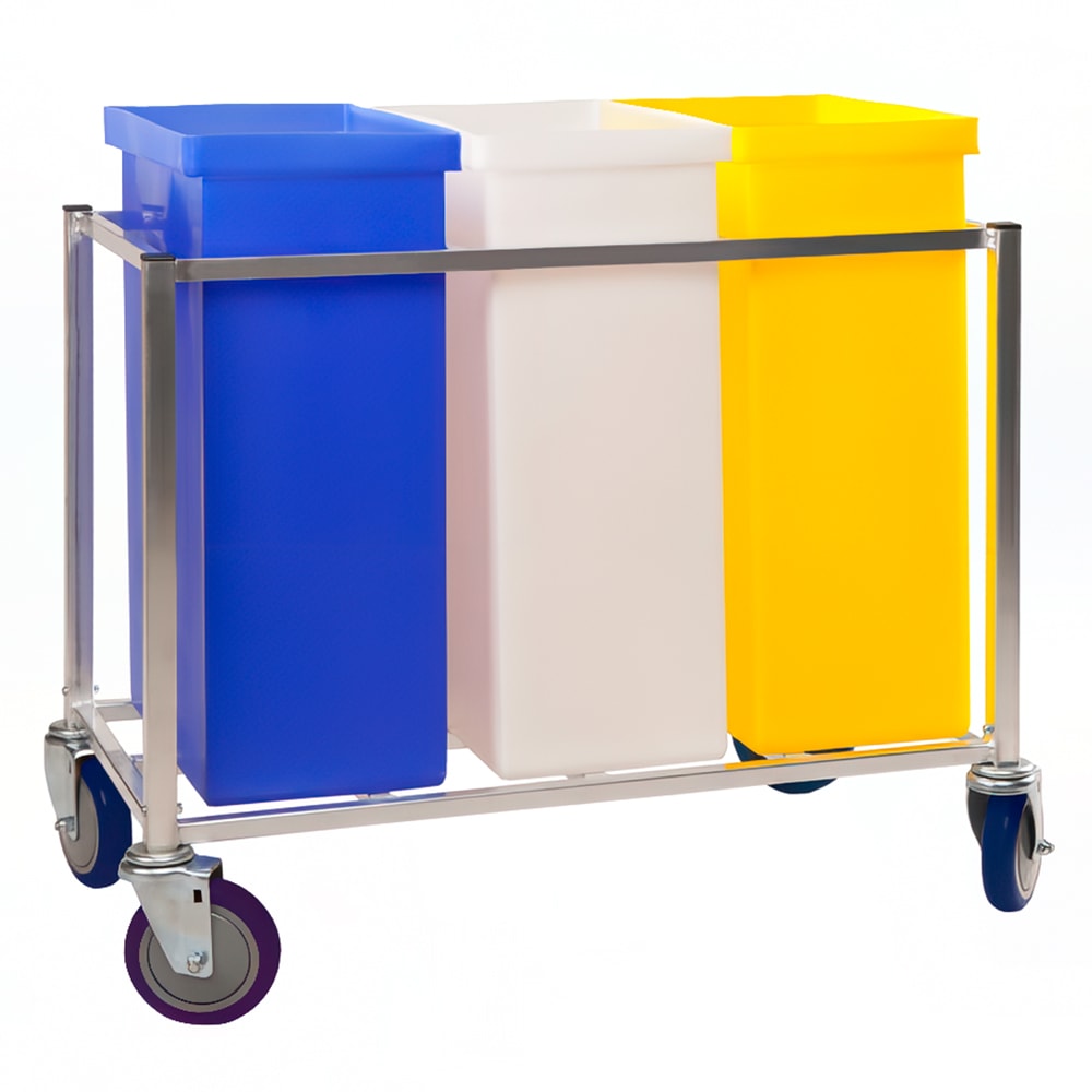 Winholt 148PIB Ingredient Bin, Triple, 30 Capacity, 3 Covers, White/Yellow/Blue, Aluminum Frame