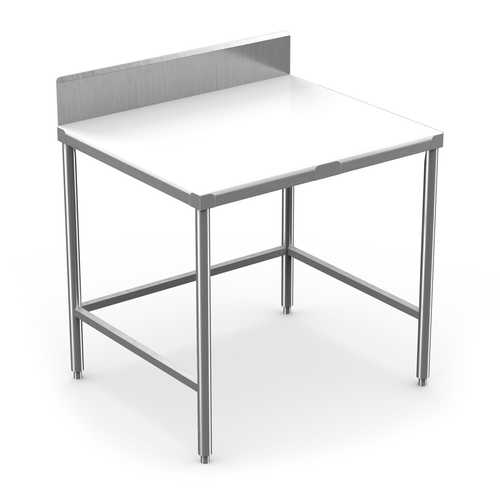 Winholt DPTB-3072 72" Poly Top Work Table w/ 5" Backsplash & 5/8" Top, Stainless Base, 30"D