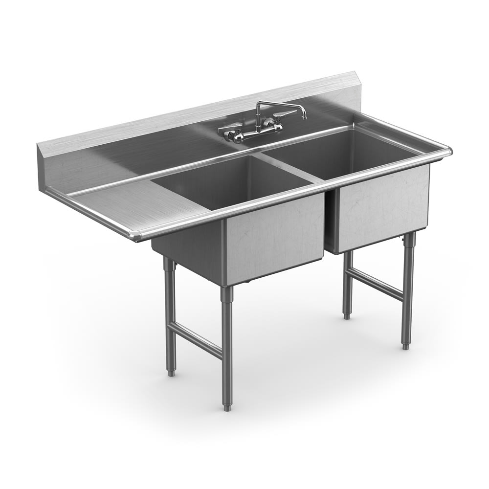Winholt WS2T1824LD24 60 1/2" 2 Compartment Sink w/ 18"L x 18"W Bowl, 12" Deep