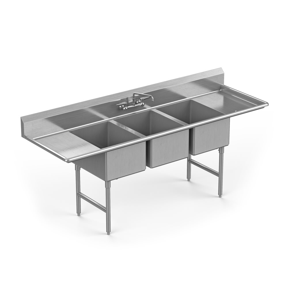 Winholt WS3T1818LD18 78 1/2" 3 Compartment Sink w/ 18"L x 18"W Bowl, 12" Deep