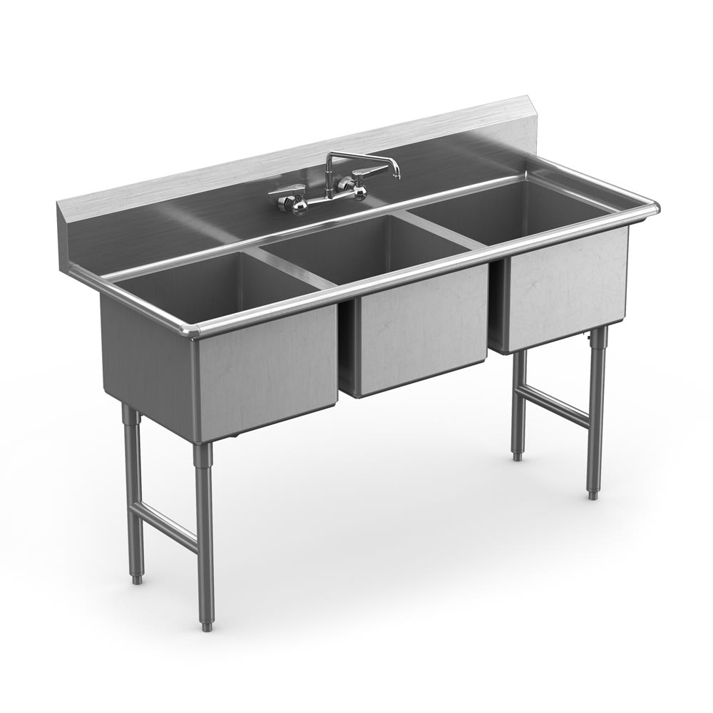 Winholt WS3T2424 81" 3 Compartment Sink w/ 24"L x 24"W Bowl, 12" Deep