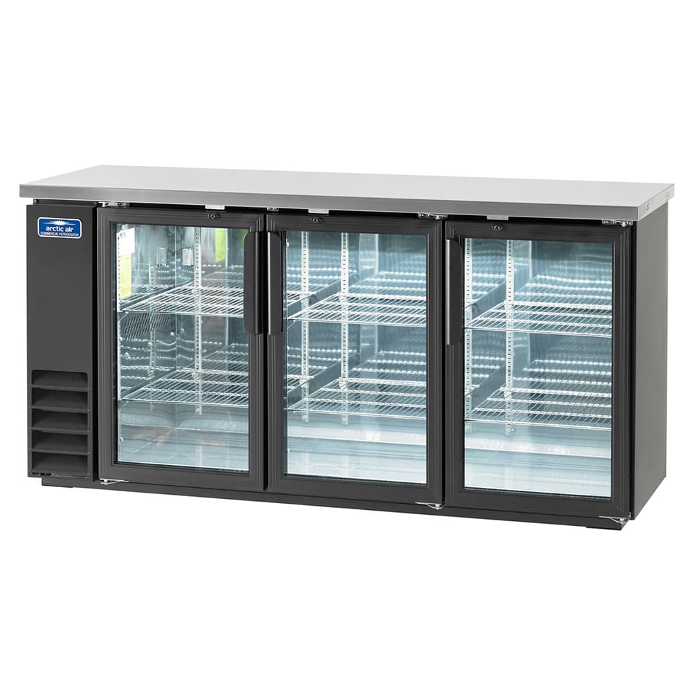 Arctic Air ABB72G 72" Bar Refrigerator - 3 Swinging Glass Doors, Black, 115v