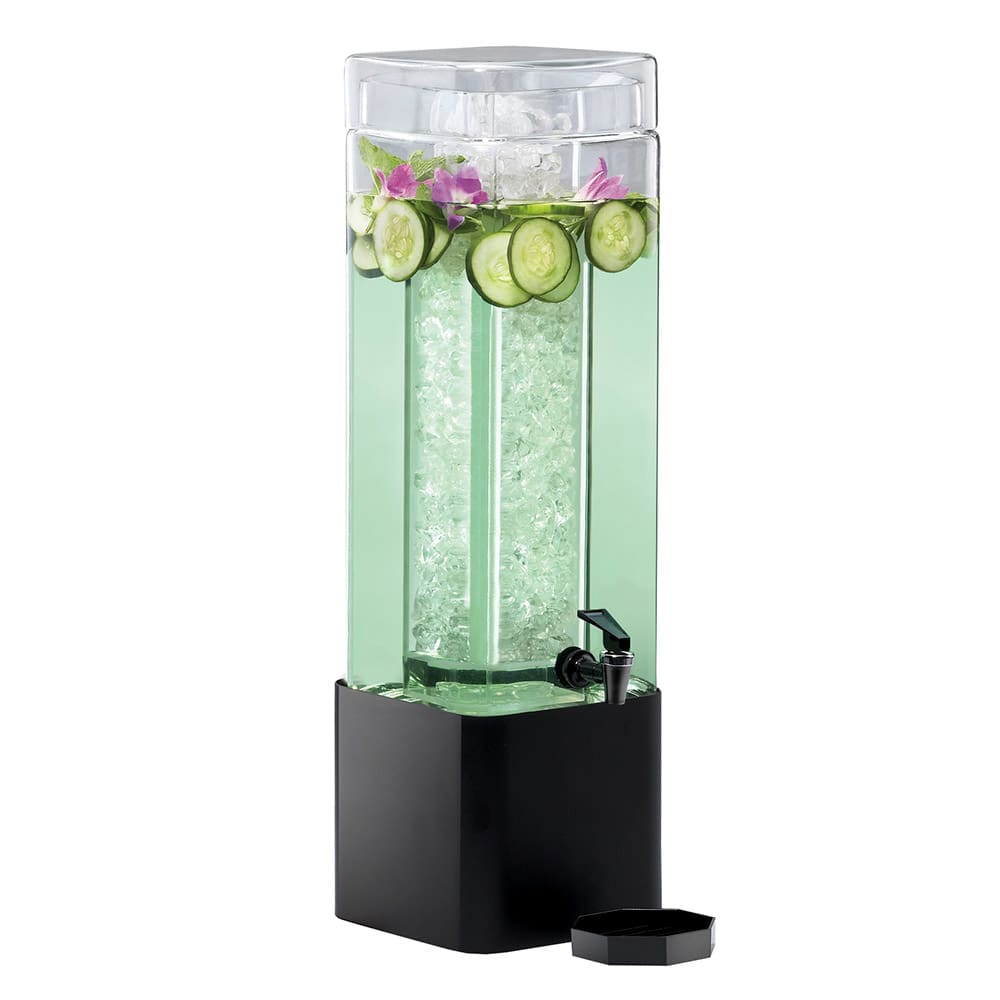 Cal-Mil 1112-3-13 3 Gallon Square Glass Beverage Dispenser w/ Ice Chamber - Black Metal Base