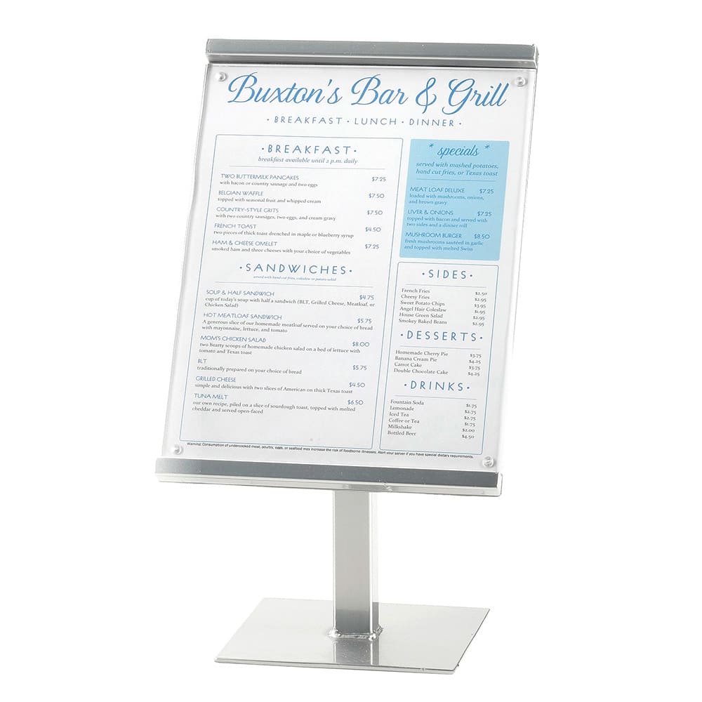 Cal-Mil 1153-15-74 15" Freestanding Menu/Sign Holder - 8" x 11", Silver