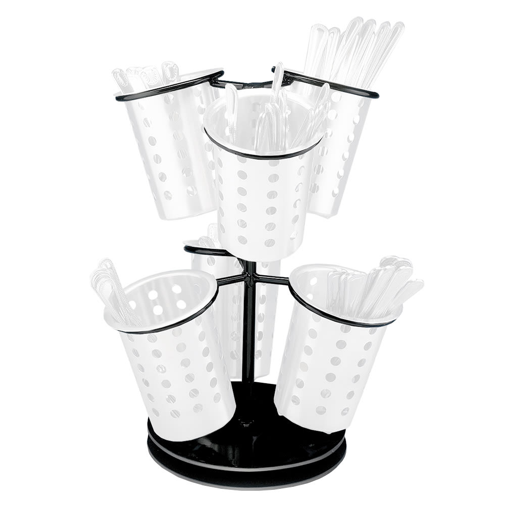 Cal-Mil 1227-13 6 Ring Cutlery Holder w/ Revolving Black Base, 12 x 15 1/4" High