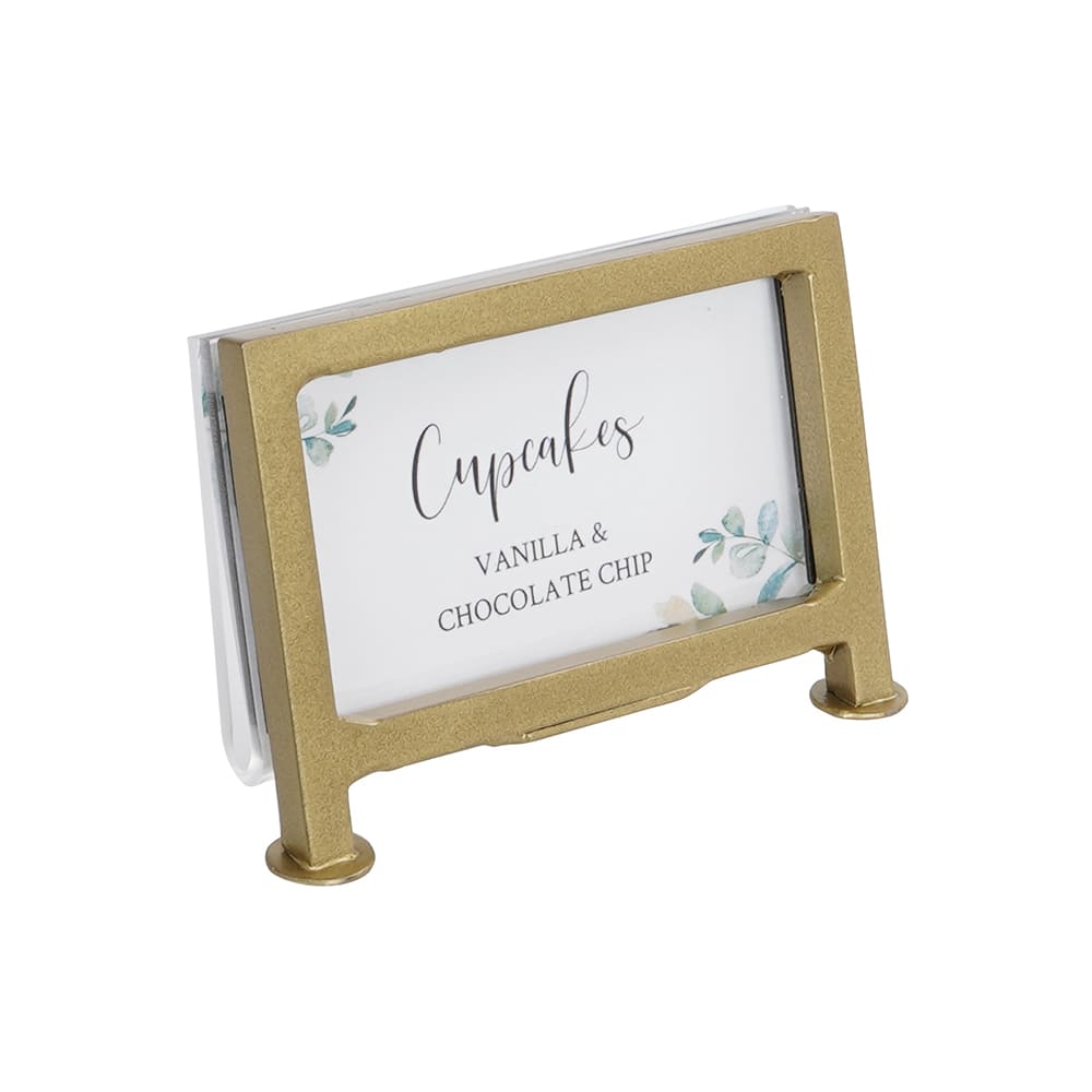 Cal-Mil 1262-90 Tabletop Menu Card Holder - 3 1/2" x 2", Acrylic/Gold Iron Frame
