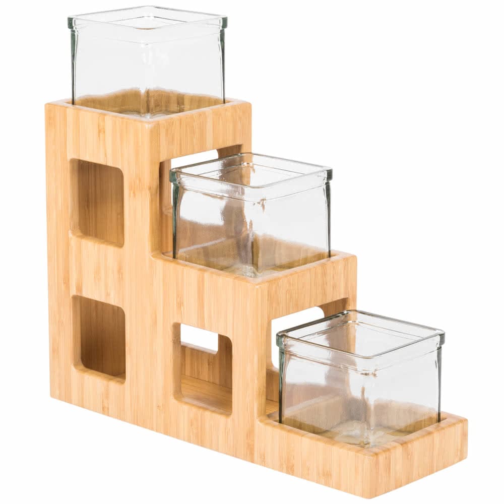 Cal-Mil 1486 Rectangular 3 Compartment Condiment Jar Display - Clear/Beige