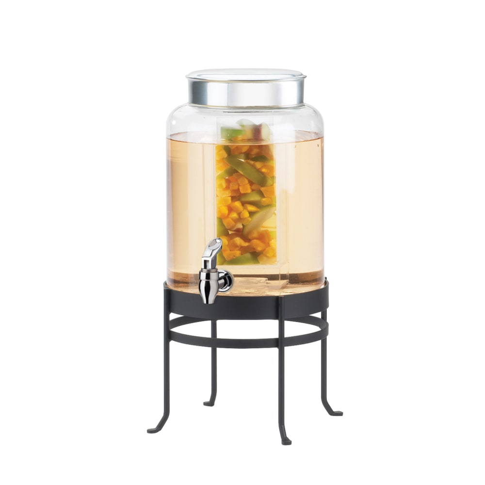 Cal-Mil 1580-2INF-13 SoHo 2 Gallon Round Glass Beverage Dispenser w/ Infusion Chamber - Black Metal Base