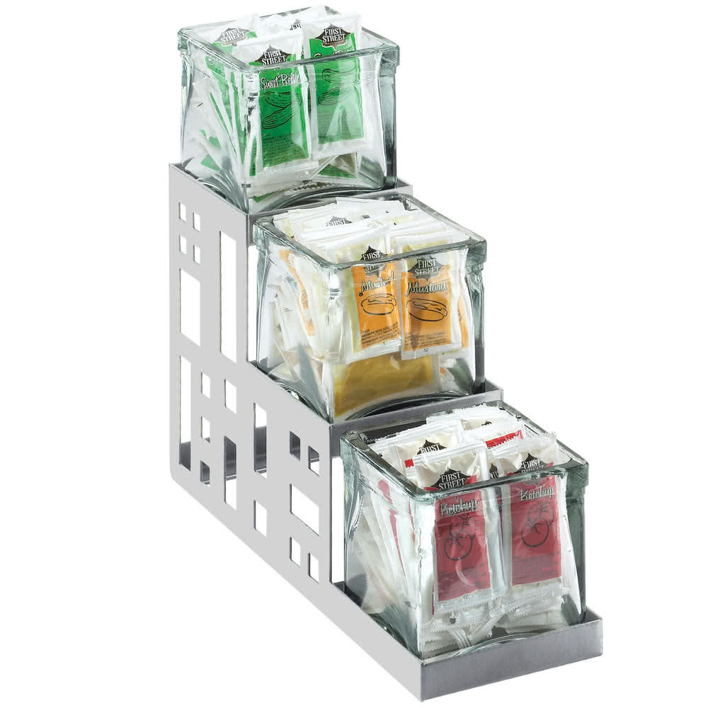 Cal-Mil 1604-55 Rectangular 3 Compartment Condiment Jar Display - Clear/Silver