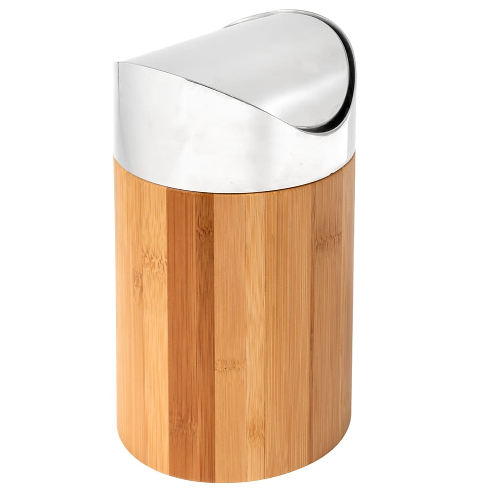 Cal-Mil 1717-60 Countertop Trash Can w/ Bamboo Body & Stainless Top, 5 x 7" High