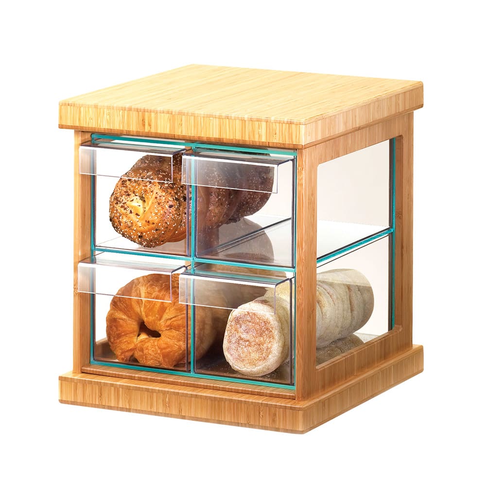 Cal-Mil 1718-60 4 Drawer Bread Case w/ Bamboo Frame & Green Glass, Acrylic Body