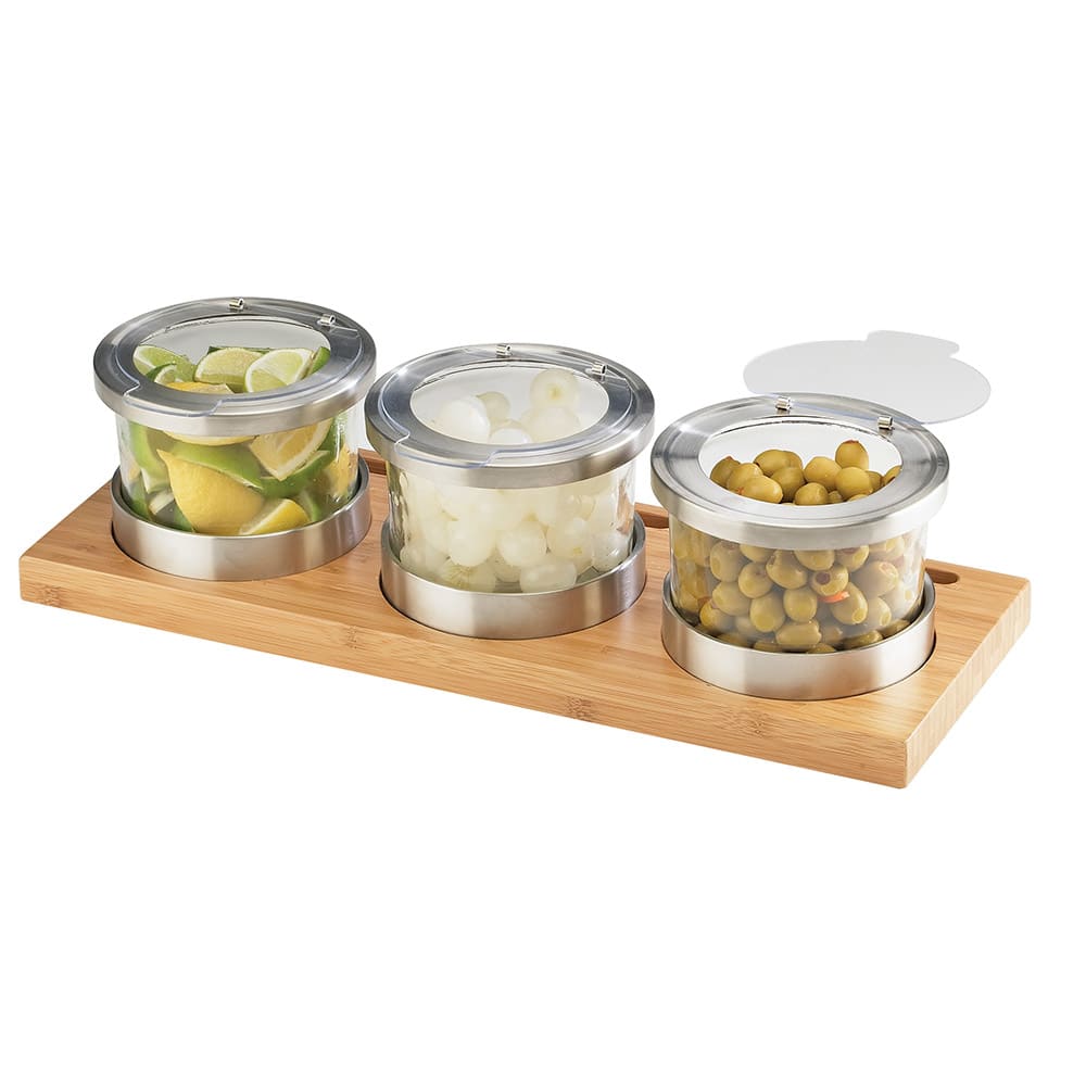 Cal-Mil 1850-4-60HL (3) Compartment Bar Garnish Tray - Flat Hinged Lid