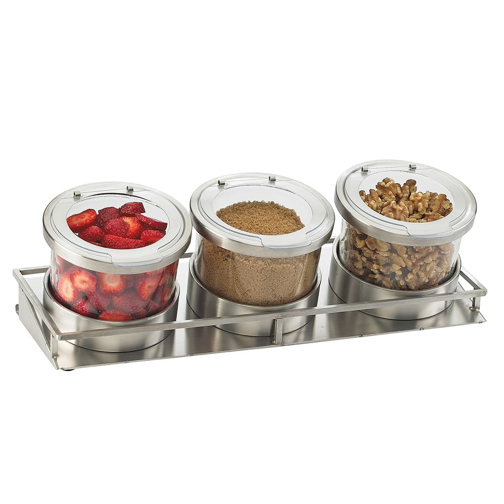 Cal-Mil 1850-5-55HL (3) Compartment Bar Garnish Tray - Flat Hinged Lid