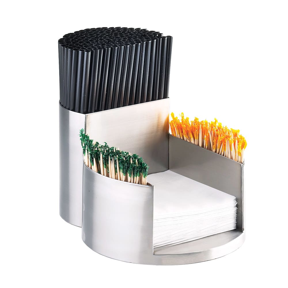 Cal-Mil 1853-55 Mixology Napkin, Tooth Pick, Straw Organizer - Stainless Steel