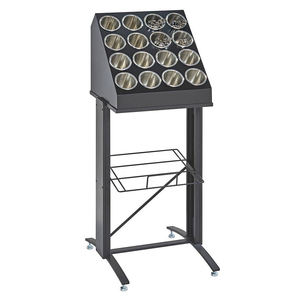 Cal-Mil 2003-13 16 Compartment Flatware Cylinder Holder Frame - 36"H, Wood, Black