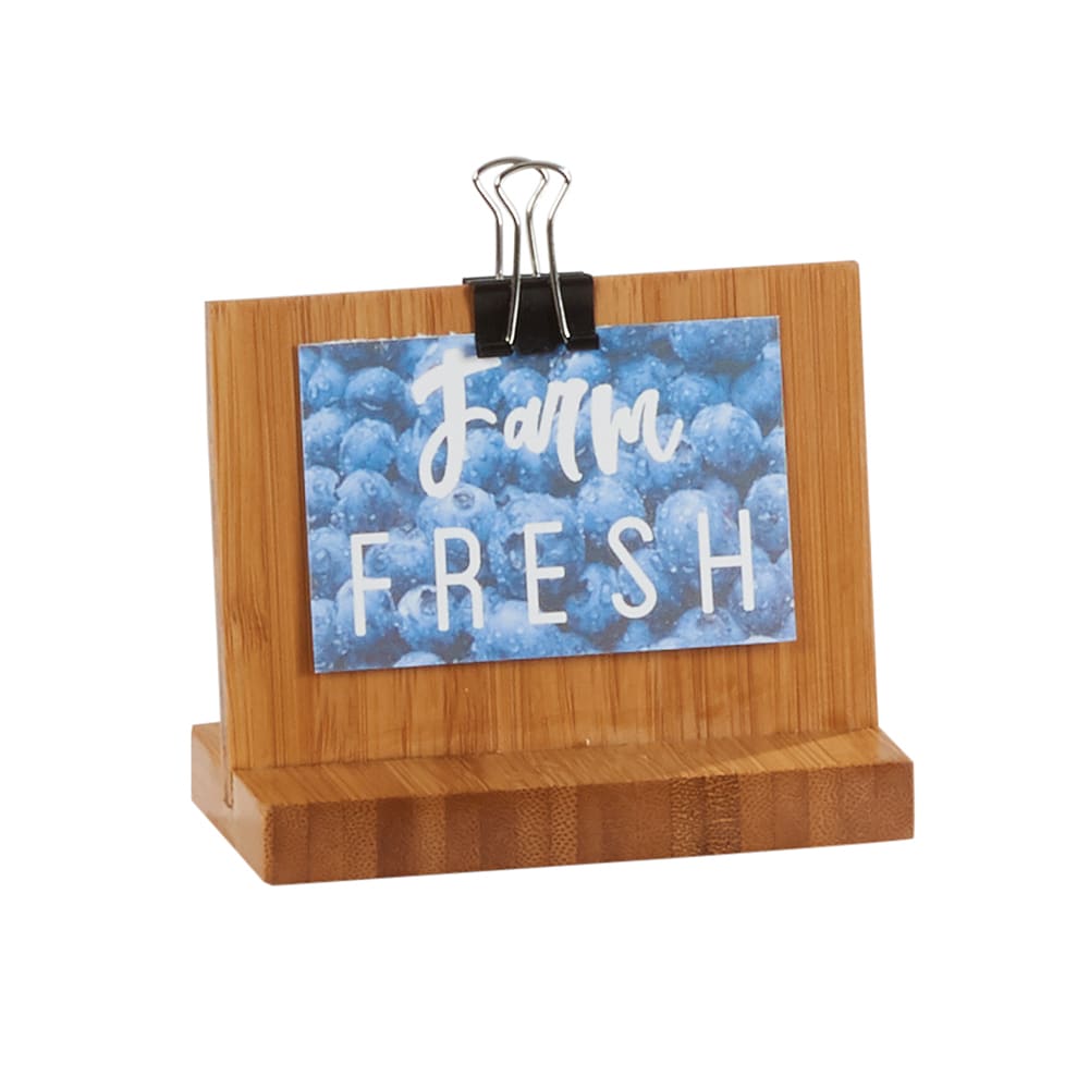 Cal-Mil 2036-32-60 Tabletop Clipboard Menu Card Holder - 4"W x 3 1/4"H, Bamboo