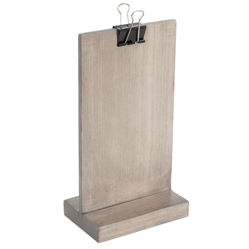 Cal-Mil 2036-46-110 Tabletop Clipboard Menu Card Holder - 4 1/2" x 2 1/2" x 8 1/2", Pine Wood, Gray Wash