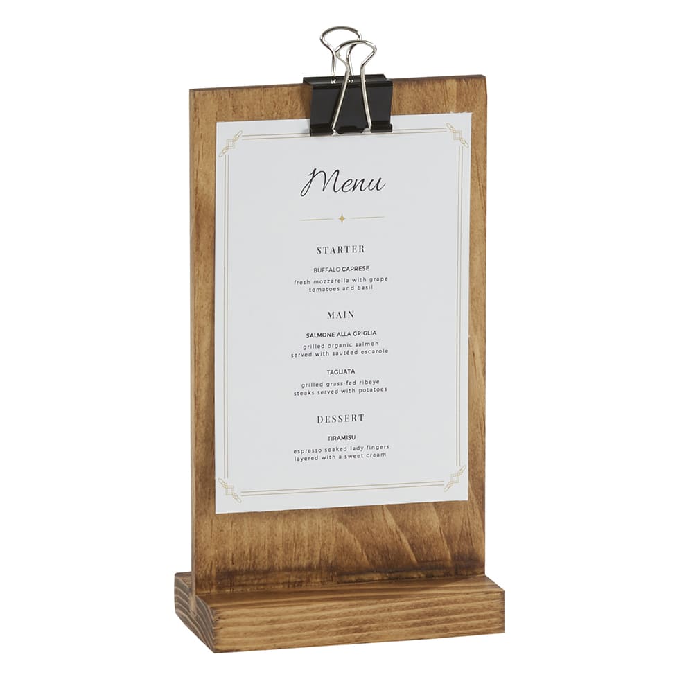 Cal-Mil 2036-46-99 Tabletop Clipboard Menu Card Holder - 4 1/2"W x 8 1/2"H, Pine Wood
