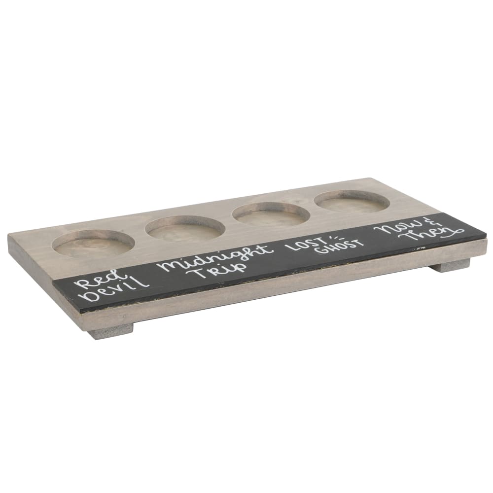 Cal-Mil 2063-110 Write On Beer Flight Board w/ 4 Cutouts - 12" x 6", Pine Wood, Gray Wash