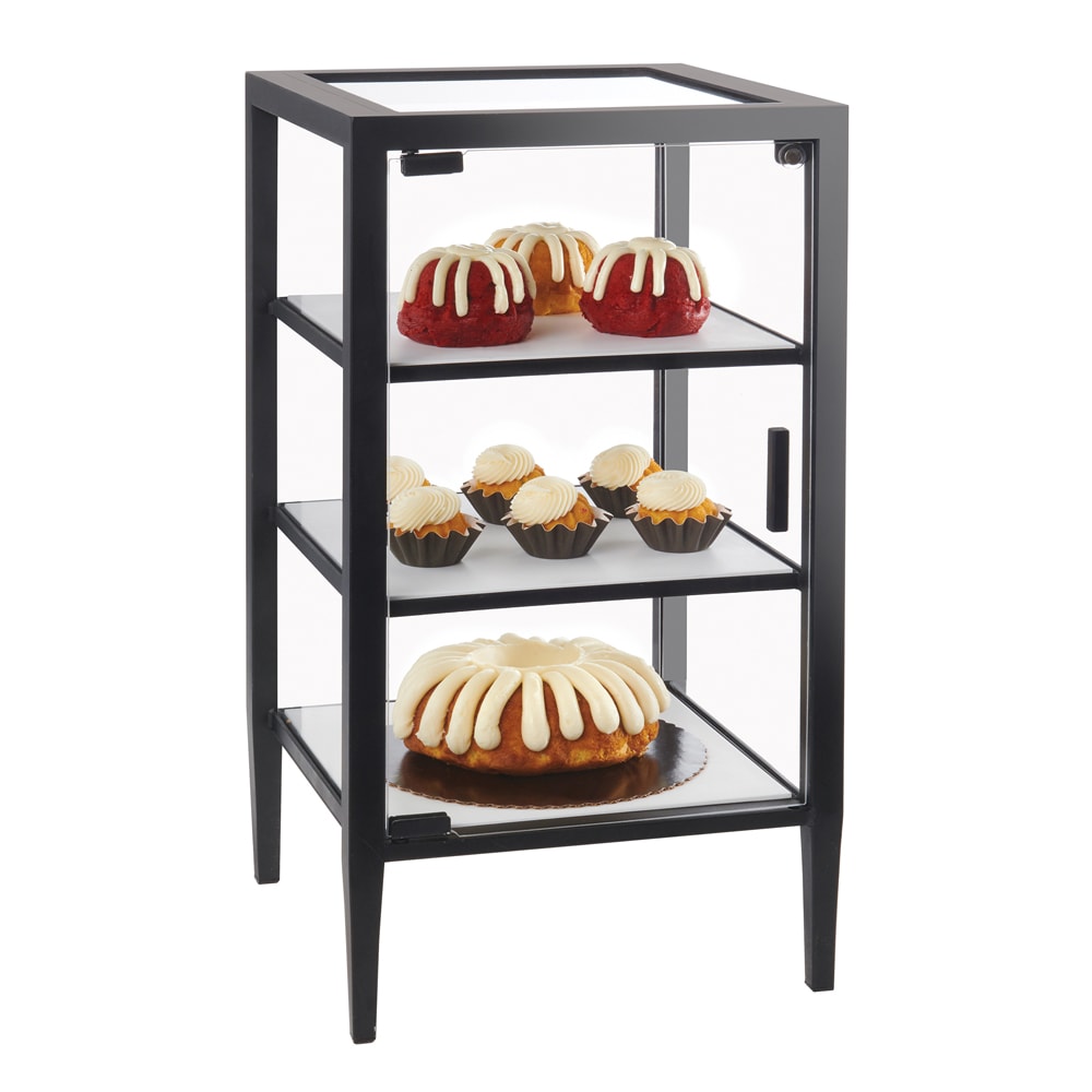 Cal-Mil 22023-14-13 3 Tier Pastry Display Case w/ Swing Door - 14"W x 14"D x 26"H, Acrylic/Steel, Black