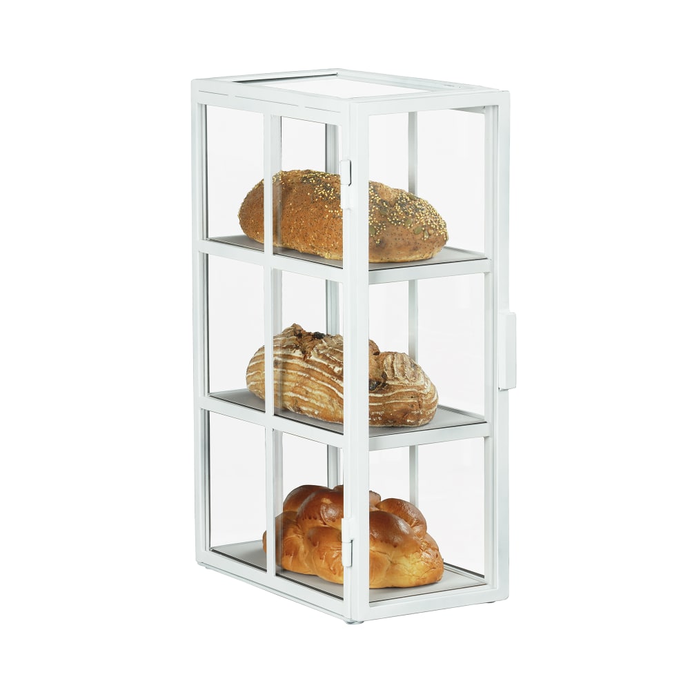 Cal-Mil 22030-15 3 Tier Bread Display Case w/ Swing Door - 13 3/4"W x 7"W x 20 1/2"H, Acrylic/Steel, White