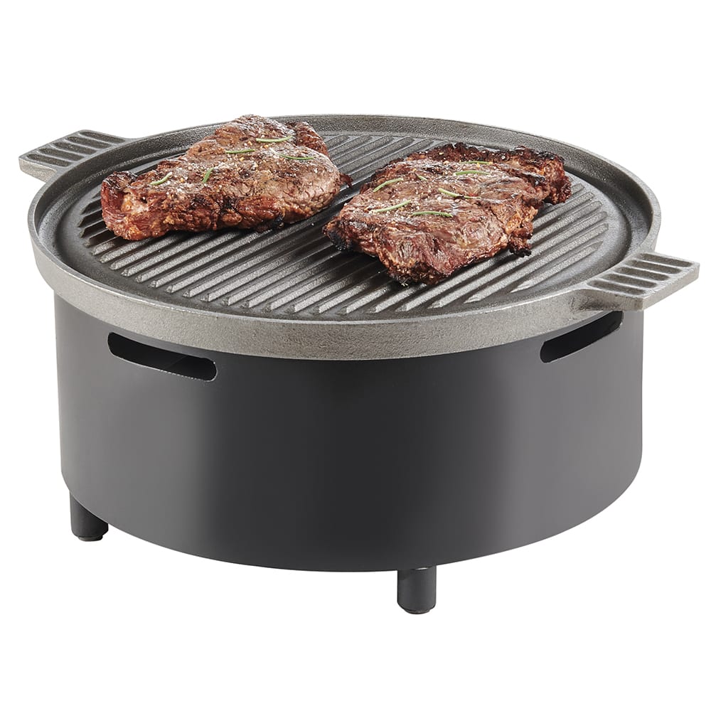 Cal-Mil 22031-13 16 3/4" Round Chafer Alternative w/ Wire Grill & Skillet - 7 1/2"H, Wire, Black