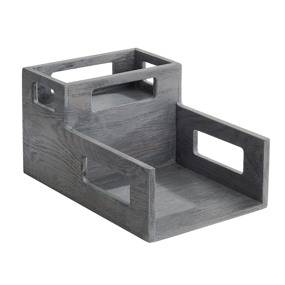 Cal-Mil 22068-83 2 Compartment Plate & Napkin Holder - 10 1/4"W x 15"D, 8"H, Oak Wood, Gray Wash