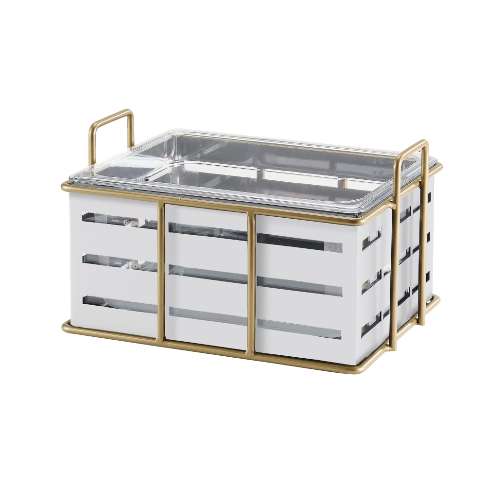 Cal-Mil 22085-10-15 Ice Housing w/ Clear Plastic Ice Pan - 13 3/4" x 11" x 6 3/4"H, Wire Frame, White/Gold