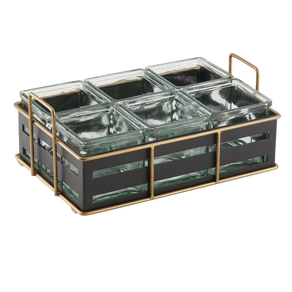 Cal-Mil 22092-90 Rectangular 6 Compartment Condiment Jar Display - Clear/Black