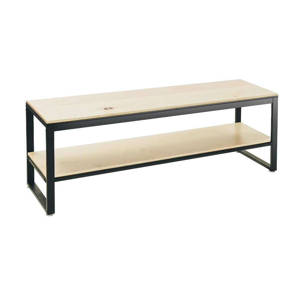Cal-Mil 22341-64-71 2 Tier Merchandising Table w/ Maple Top & Metal Frame - 64 1/2"W x 18"D x 24 1/4"H