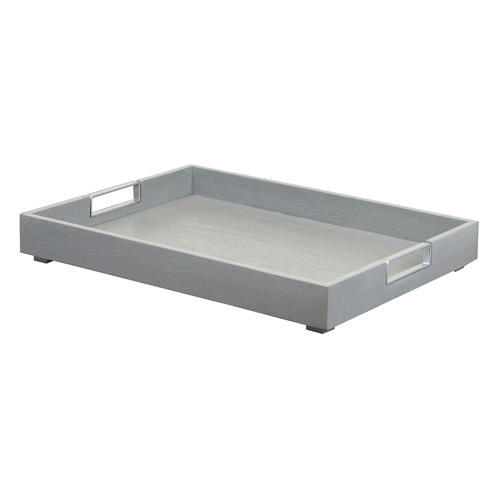 Cal-Mil 22347-83 Rectangular Room Service Tray w/ Metal Handles - 22" x 17", Oak Wood, Gray