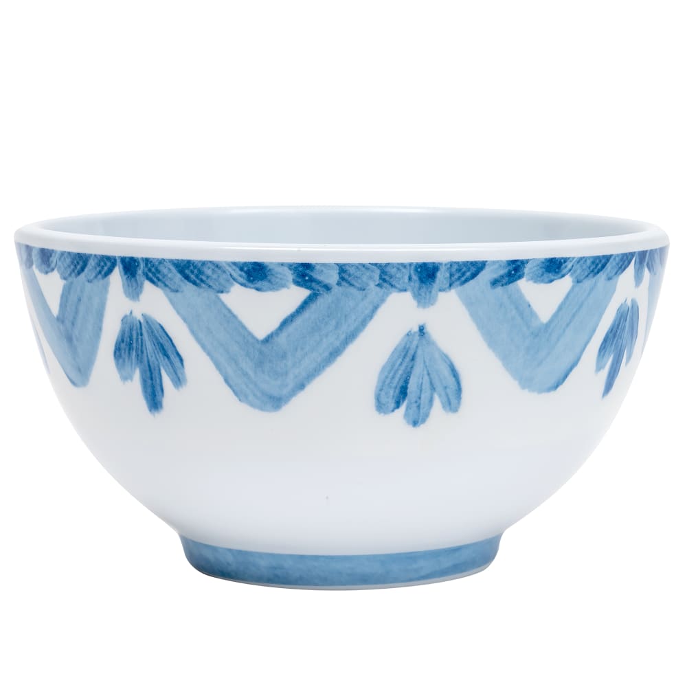 Cal-Mil 22354-5-104 14 oz Round Melamine Bowl, White/Blue