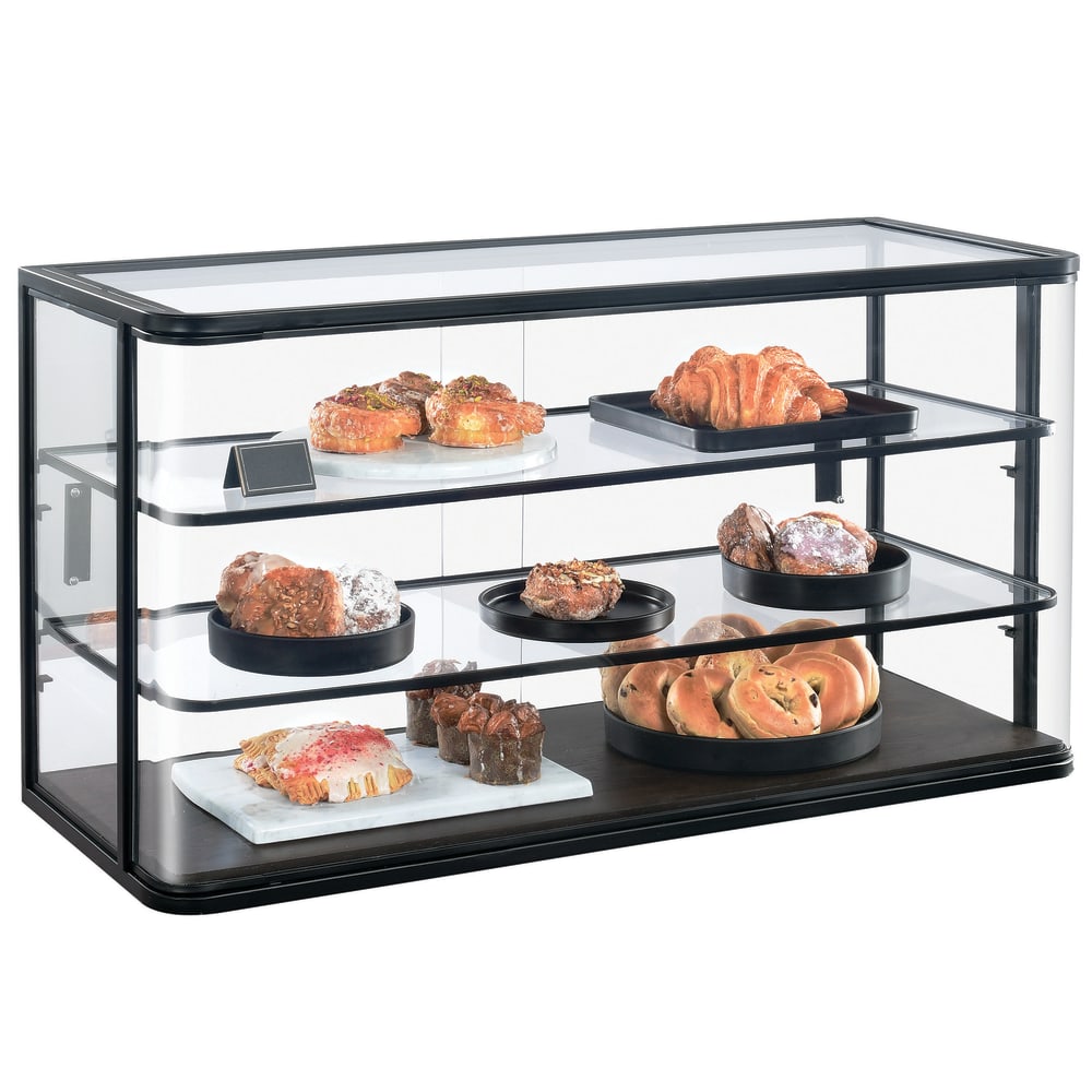 Cal-Mil 22416-112 3 Tier Pastry Display Case - 42"W x 17"D x 23"H, Dark Stained Oak Wood/ Black Metal